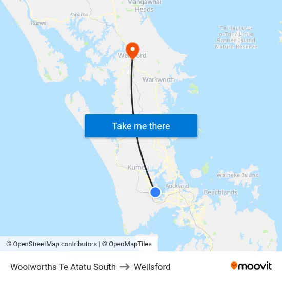 Woolworths Te Atatu South to Wellsford map