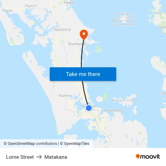 Lorne Street to Matakana map