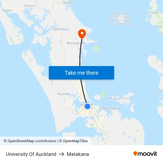 University Of Auckland to Matakana map