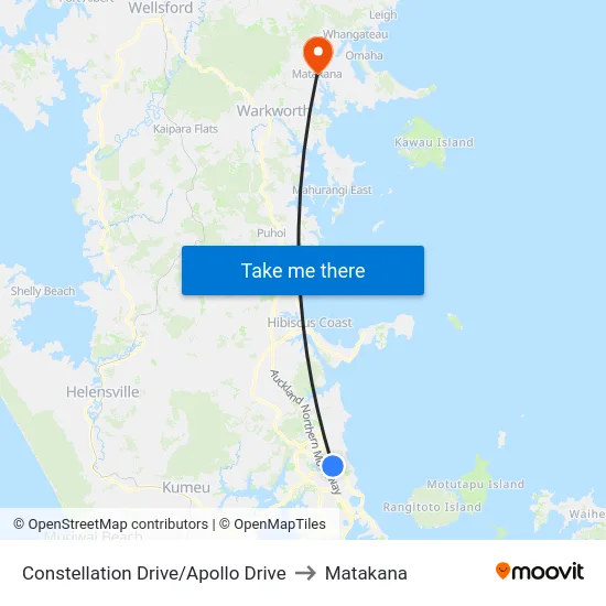 Constellation Drive/Apollo Drive to Matakana map