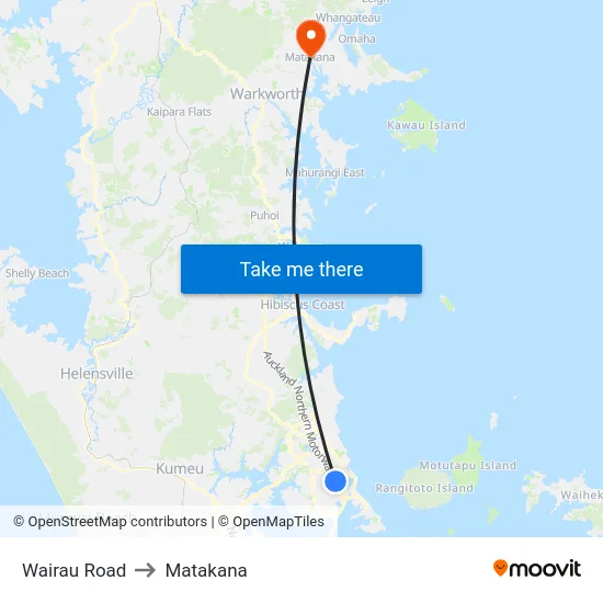 Wairau Road to Matakana map