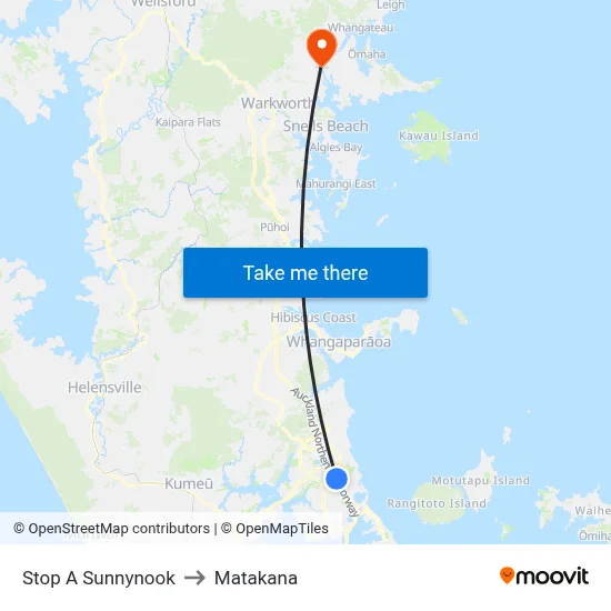 Stop A Sunnynook to Matakana map