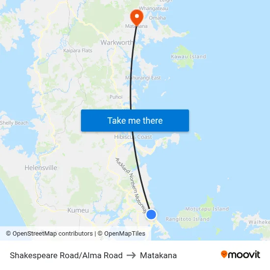 Shakespeare Road/Alma Road to Matakana map