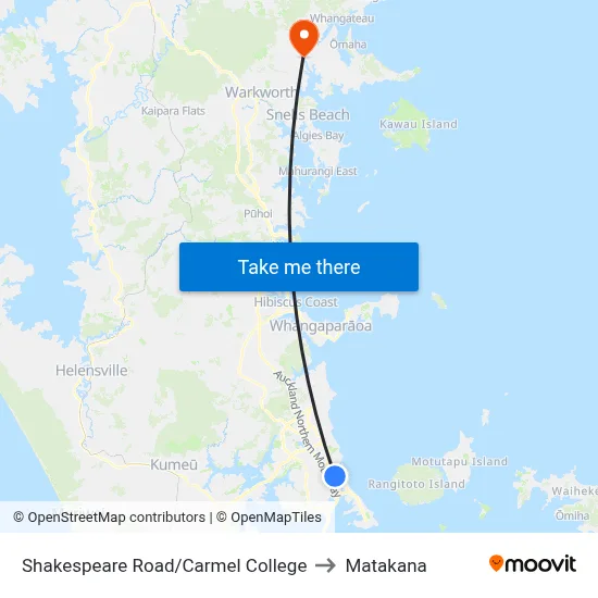 Shakespeare Road/Carmel College to Matakana map