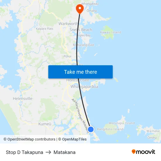 Stop D Takapuna to Matakana map