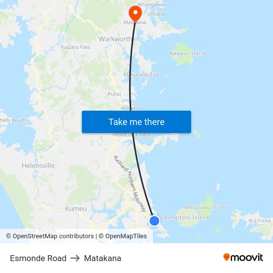 Esmonde Road to Matakana map