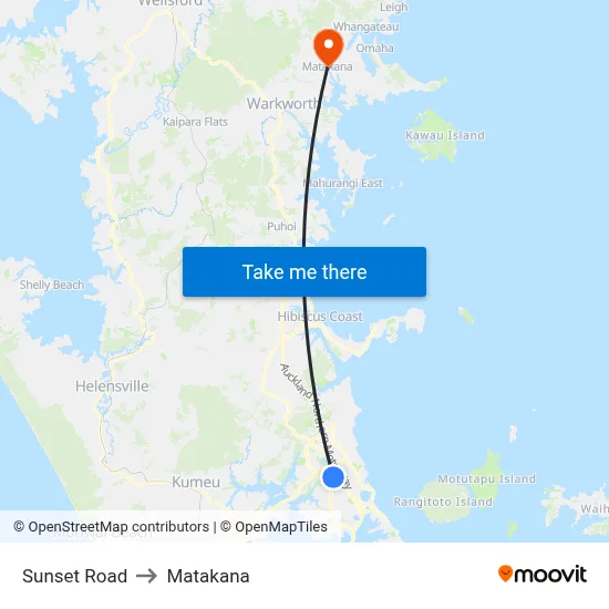 Sunset Road to Matakana map