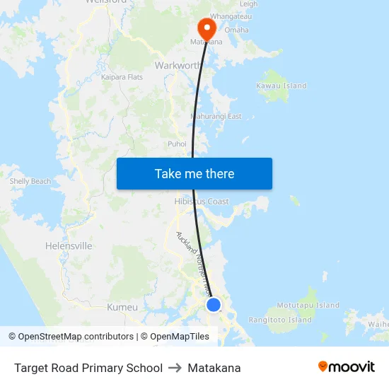 Target Road Primary School to Matakana map