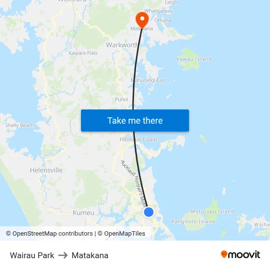 Wairau Park to Matakana map