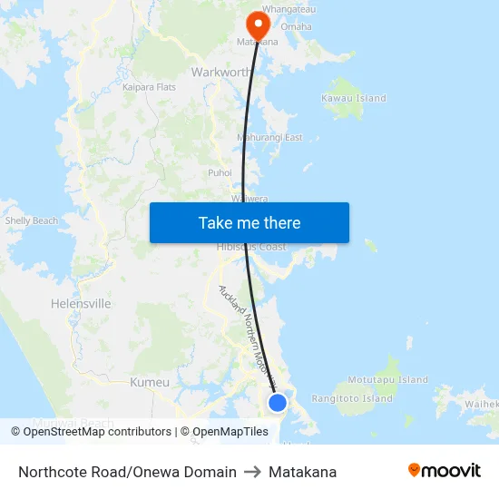 Northcote Road/Onewa Domain to Matakana map