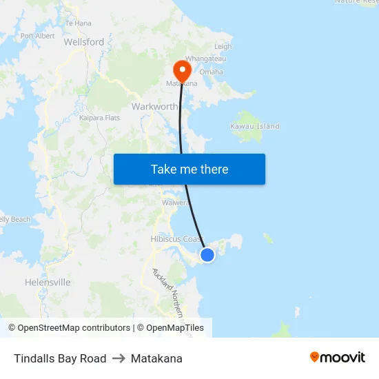 Tindalls Bay Road to Matakana map