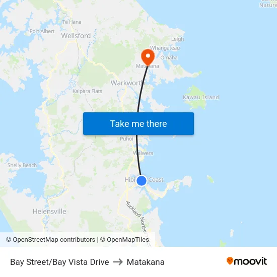 Bay Street/Bay Vista Drive to Matakana map