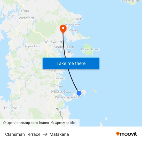 Clansman Terrace to Matakana map