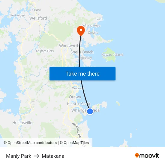 Manly Park to Matakana map
