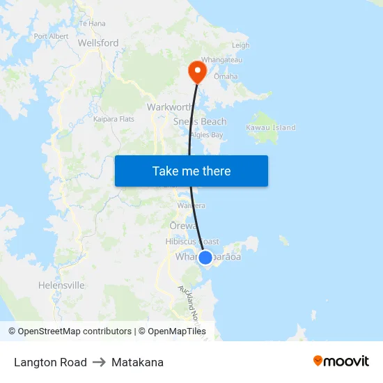 Langton Road to Matakana map