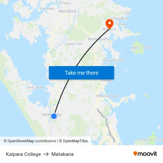 Kaipara College to Matakana map