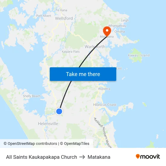 All Saints Kaukapakapa Church to Matakana map