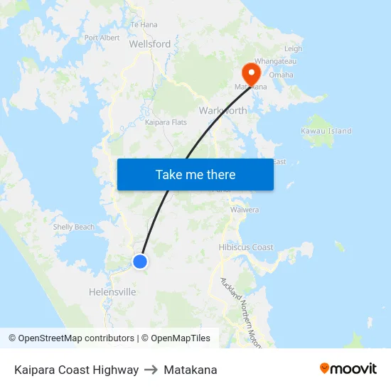 Kaipara Coast Highway to Matakana map
