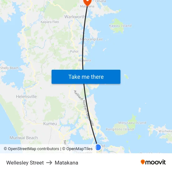 Wellesley Street to Matakana map