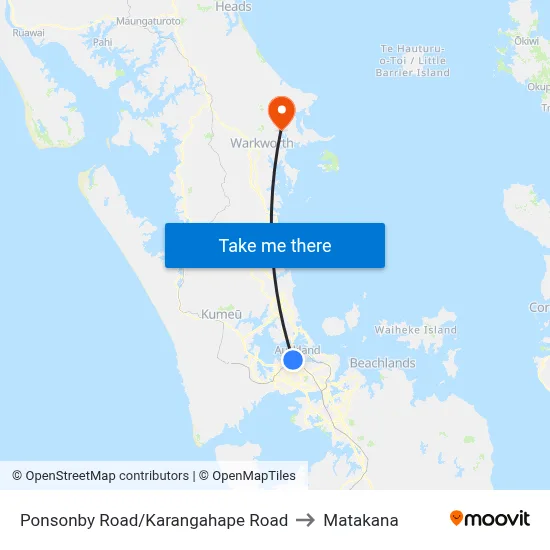 Ponsonby Road/Karangahape Road to Matakana map