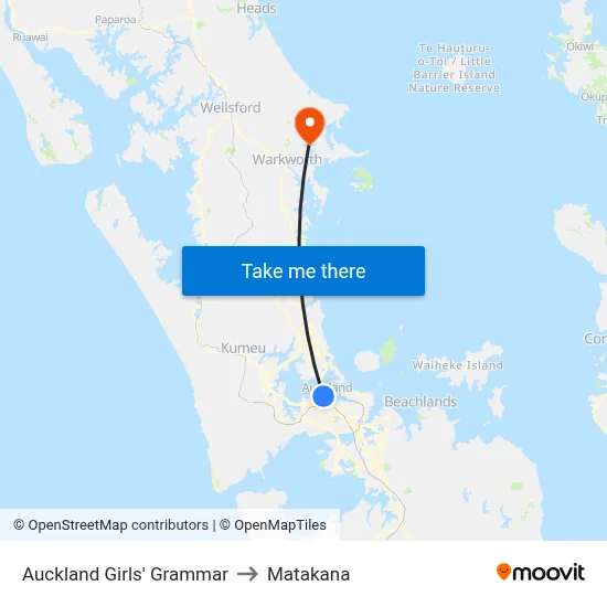 Auckland Girls' Grammar to Matakana map