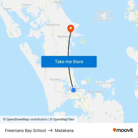 Freemans Bay School to Matakana map