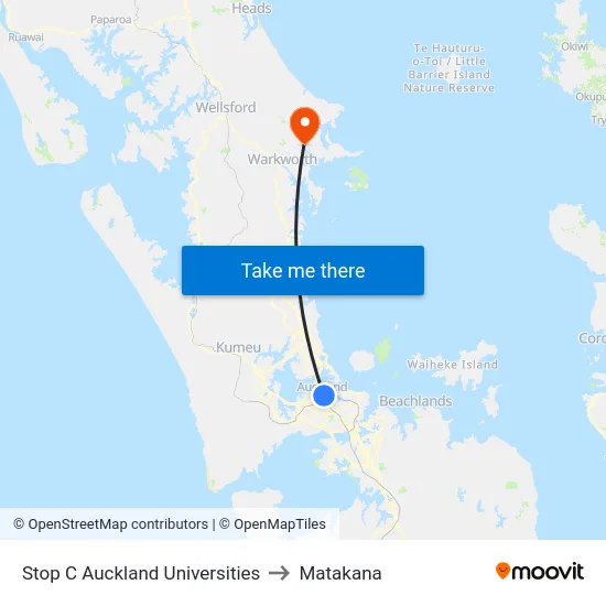 Stop C Auckland Universities to Matakana map