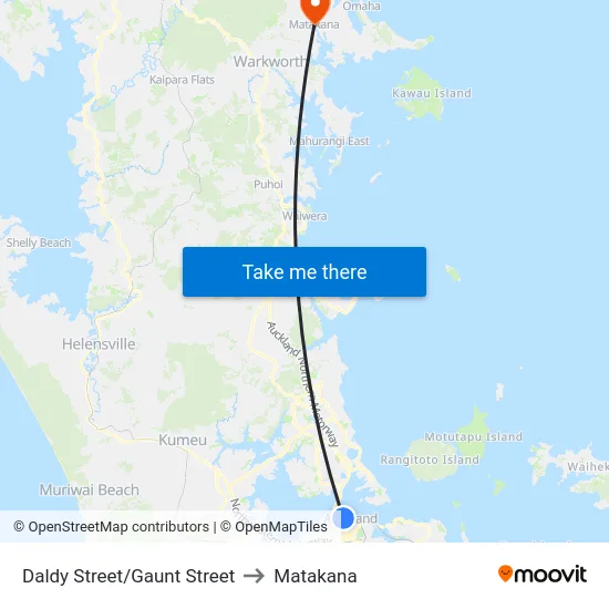 Daldy Street/Gaunt Street to Matakana map