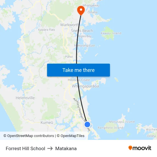 Forrest Hill School to Matakana map