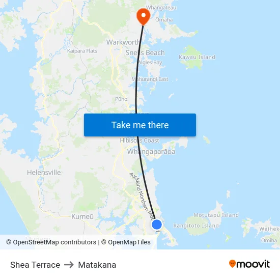 Shea Terrace to Matakana map