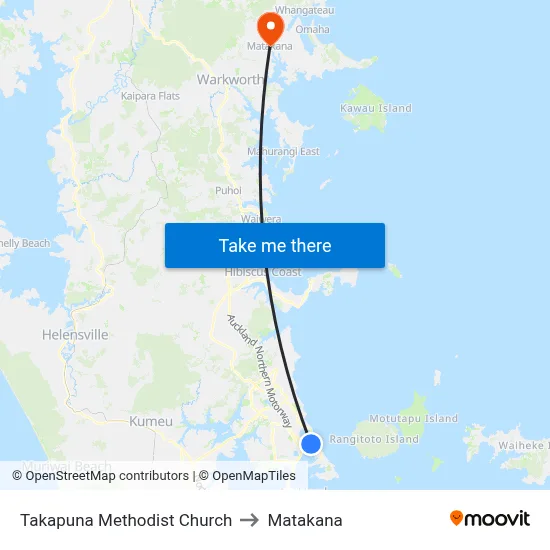 Takapuna Methodist Church to Matakana map