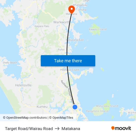Target Road/Wairau Road to Matakana map