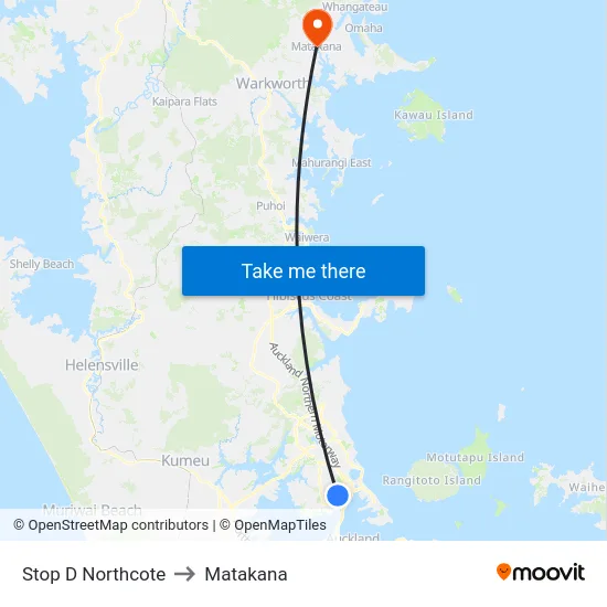 Stop D Northcote to Matakana map