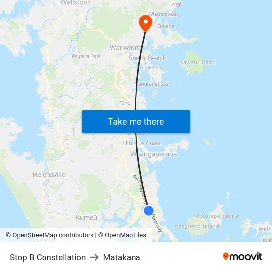 Stop B Constellation to Matakana map