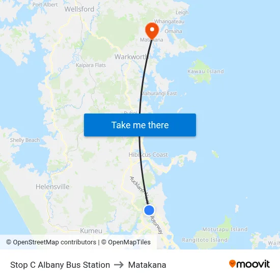 Stop C Albany Bus Station to Matakana map