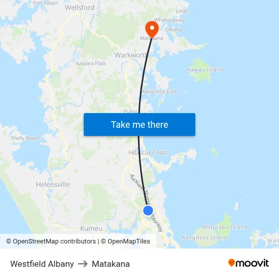 Westfield Albany to Matakana map