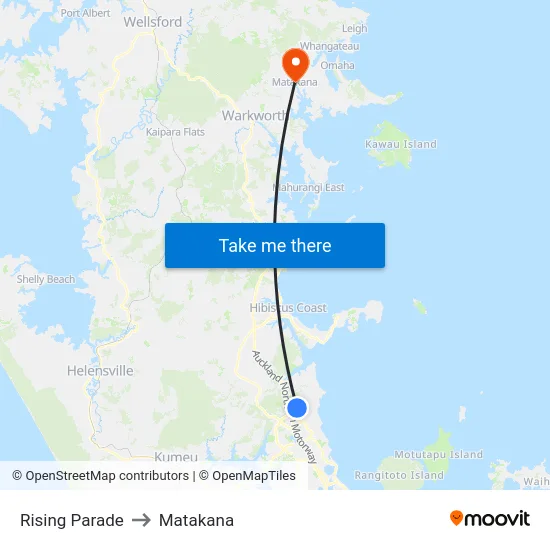Rising Parade to Matakana map