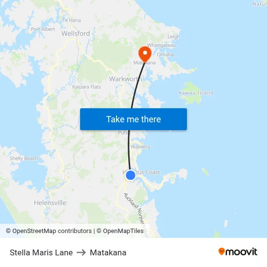 Stella Maris Lane to Matakana map