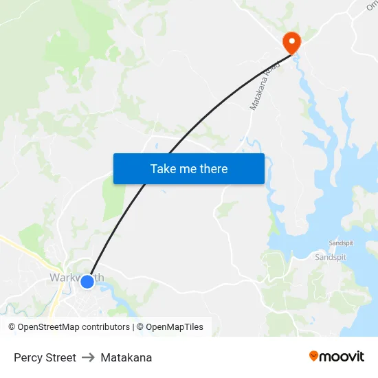 Percy Street to Matakana map