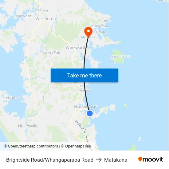 Brightside Road/Whangaparaoa Road to Matakana map