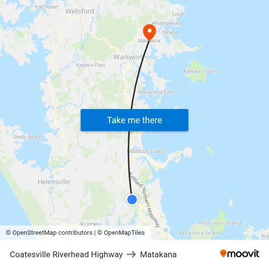 Coatesville Riverhead Highway to Matakana map