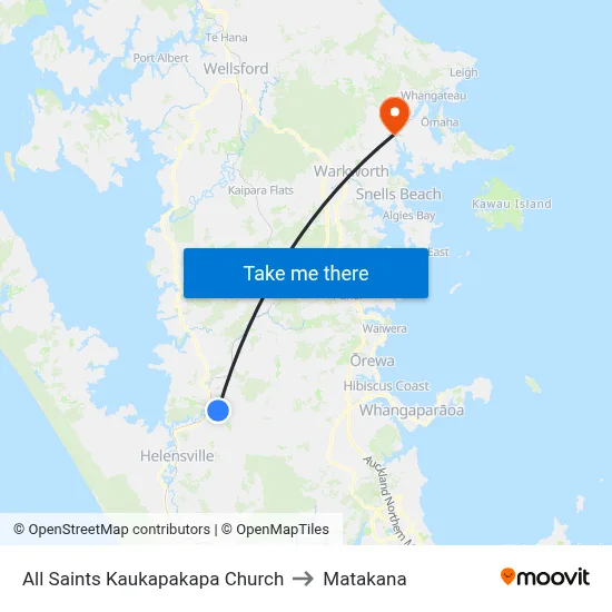 All Saints Kaukapakapa Church to Matakana map