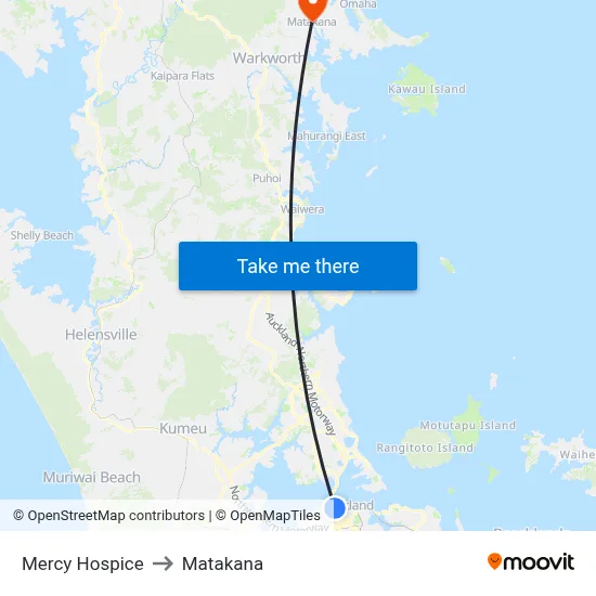 Mercy Hospice to Matakana map