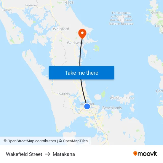 Wakefield Street to Matakana map
