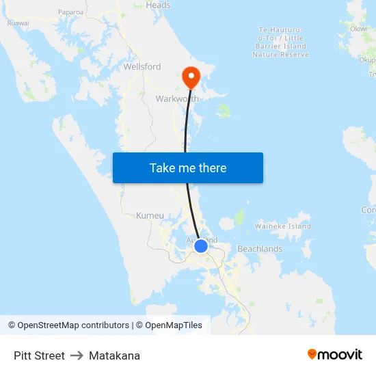 Pitt Street to Matakana map