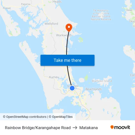 Rainbow Bridge/Karangahape Road to Matakana map