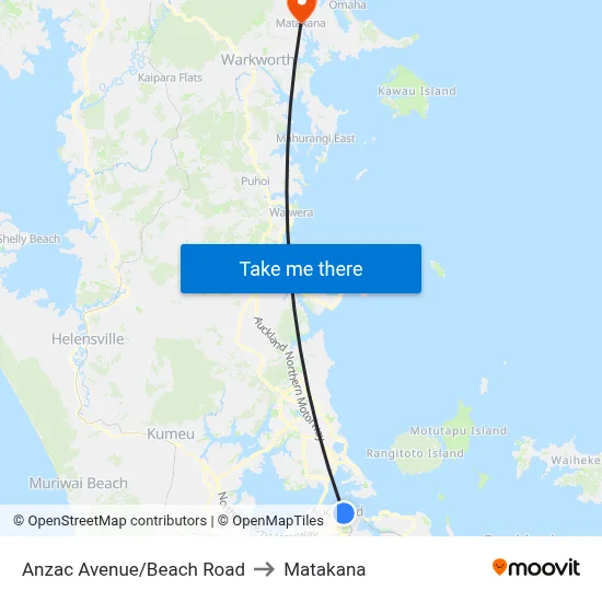 Anzac Avenue/Beach Road to Matakana map