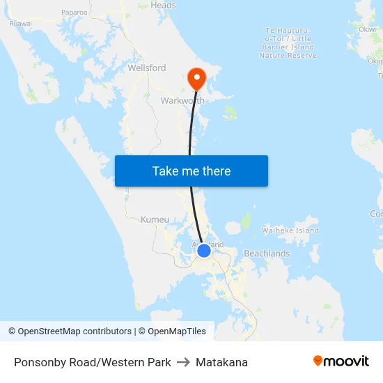 Ponsonby Road/Western Park to Matakana map