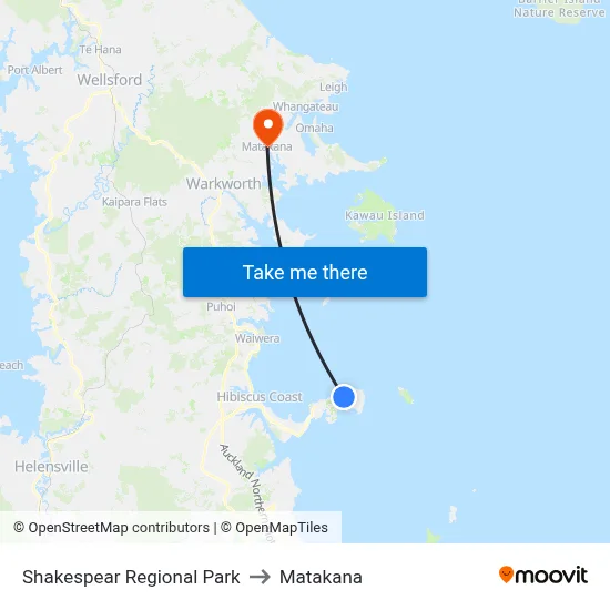 Shakespear Regional Park to Matakana map