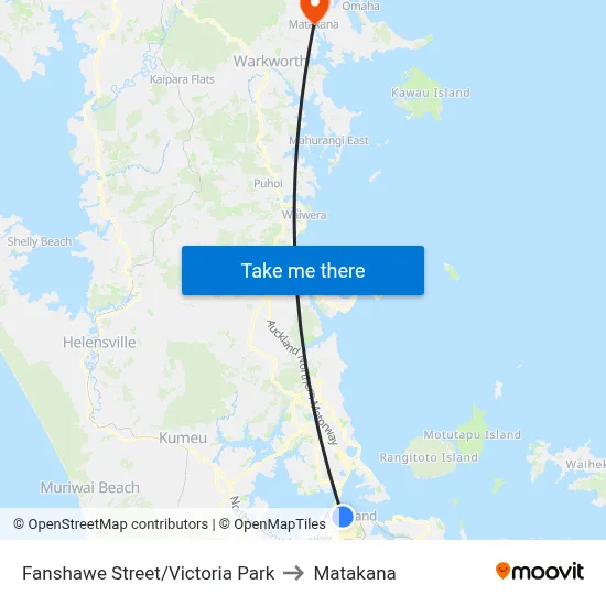 Fanshawe Street/Victoria Park to Matakana map